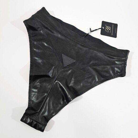 Honey Birdette Connie Black High Waisted Brief Faux Leather with Studs Size M - Picture 2 of 5